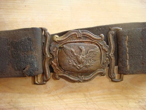 Antique 1850's  Civil War militia Eagle Buckle & Belt-Original
