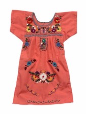 Girls Pink Embroidered Floral Traditional Mexican Peasant Dress Fiesta Size 2