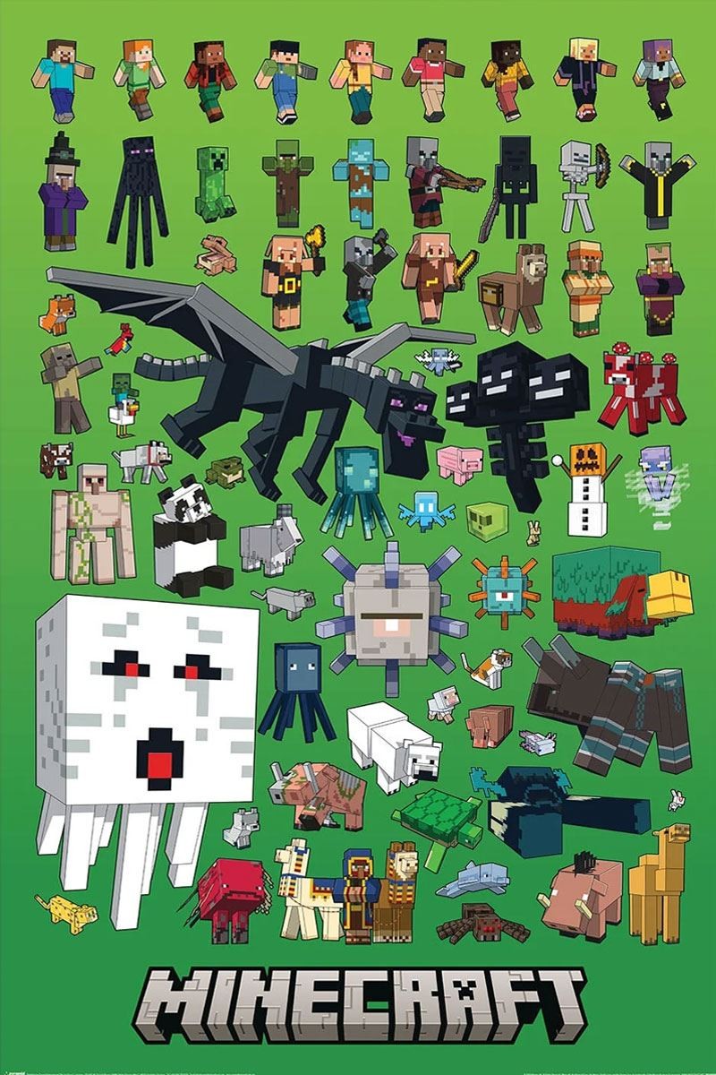 Minecraft (Character Montage) Maxi Poster - Black Gloss Framed