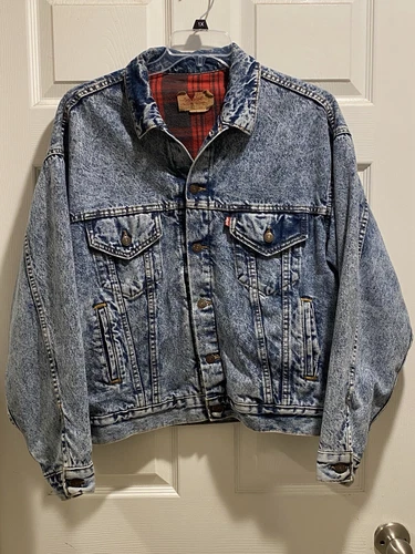 Vintage Levi's Buffalo Plaid Flannel Lined Denim Trucker Jacket 70417