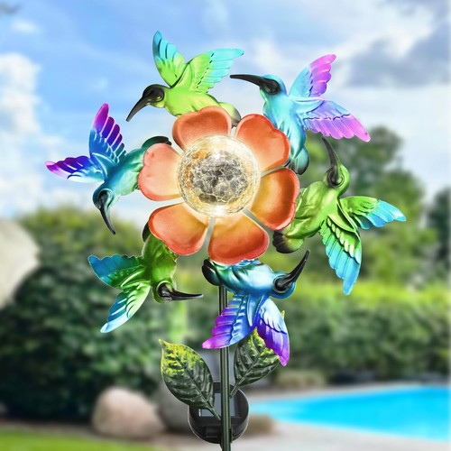 Solar Wind Spinners Hummingbird Spinner, Waterproof Outdoor Metal Wind Sculpt...