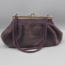 Japanese Purple Beaded Purse Evening Handbag with Beaded Handles Vintage