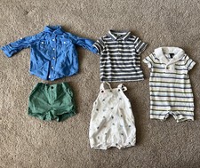 Lot 5 Janie and Jack Boys 3-6 Months Polo/Button Shirt/Shorts/Romper Linen