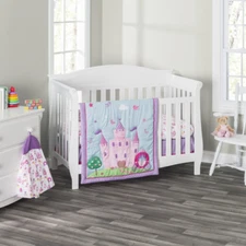 Everyday Kids 4 Piece Girls Crib Bedding Set -Princess Storyland