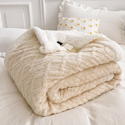 Thick Blanket Double Sided Lamb Cashmere Fleece Plaid Blankets Winter Warm Throw - Picture 12 of 32