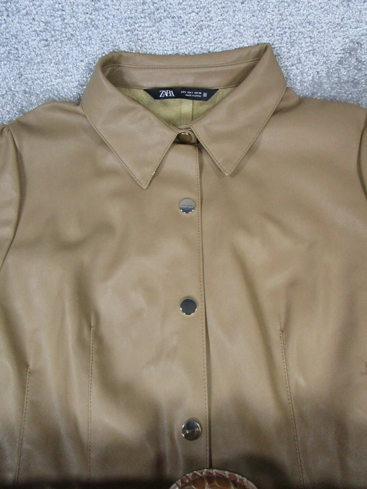 Zara Dress Womens Large Brown Faux Leather Belted - Image 2 of 4