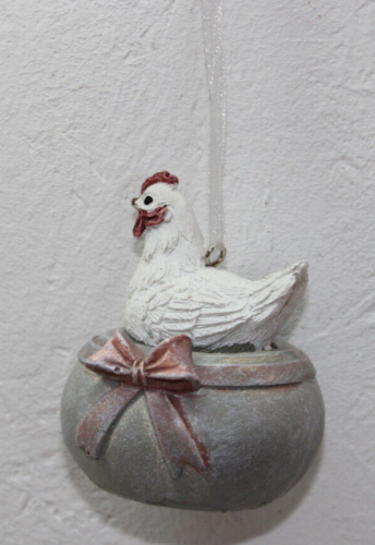 Clayre Eef decoración de Pascua pollo en un plato conejo de oser decoración Pascua Shabby 6*6*5 cm - Imagen 1 de 5