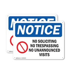  2 Pack No Soliciting No Trespassing OSHA Notice Sign Decal Metal Plastic
