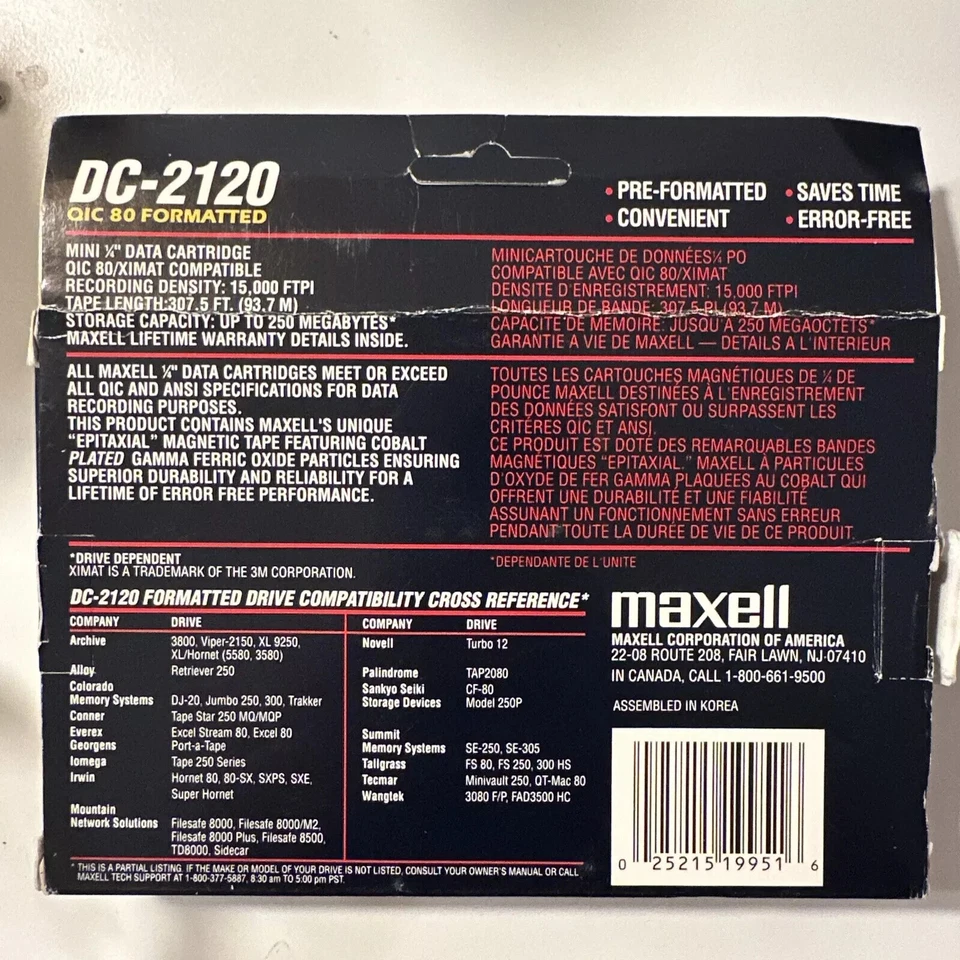 Maxell DC-2120 Mini Data Cartridges Total 4. 120/250 MB. New Record - Image 2 of 2