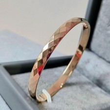 Woman Rose Gold Plated Rhombus Stainless Steel Bracelet Bangle Cuff