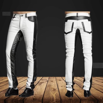 Mens White Genuine Leather Pants Trousers