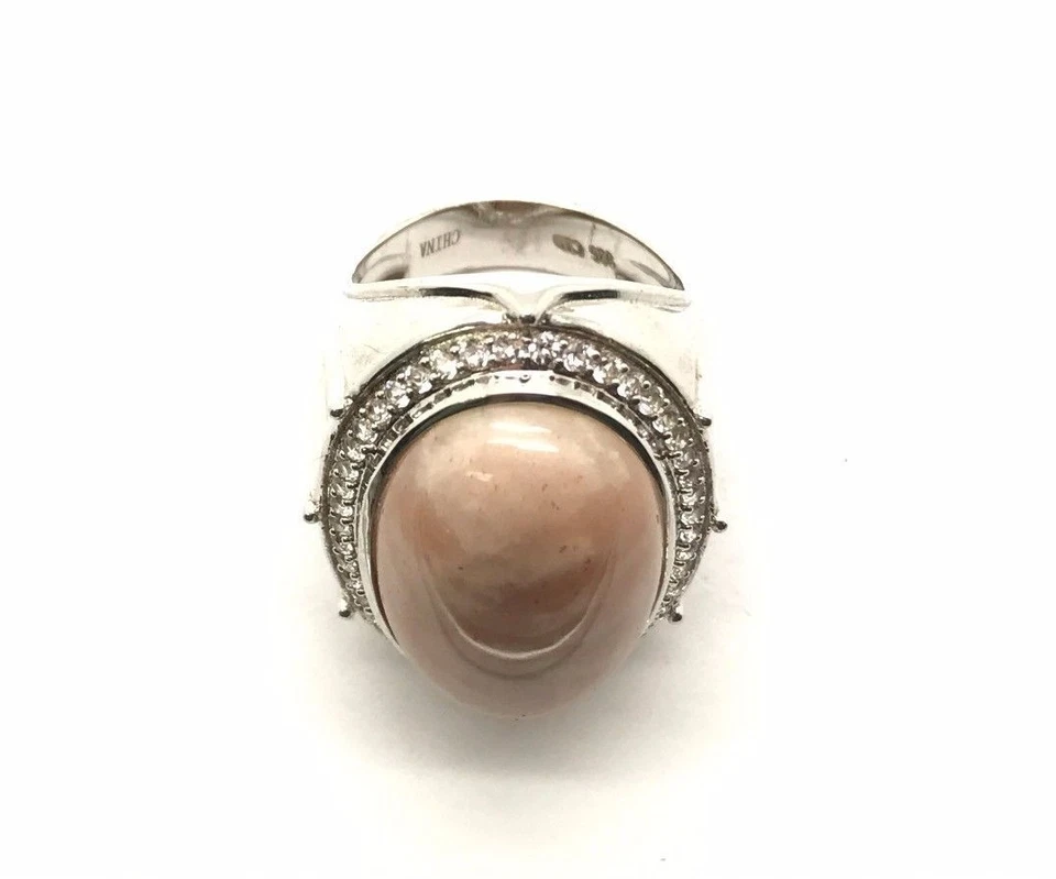 Коктейльное кольцо из стерлингового серебра 925 пробы овальный молочный крем карамель коричневый агат фианит гало 7 - Изображение 3 из 3