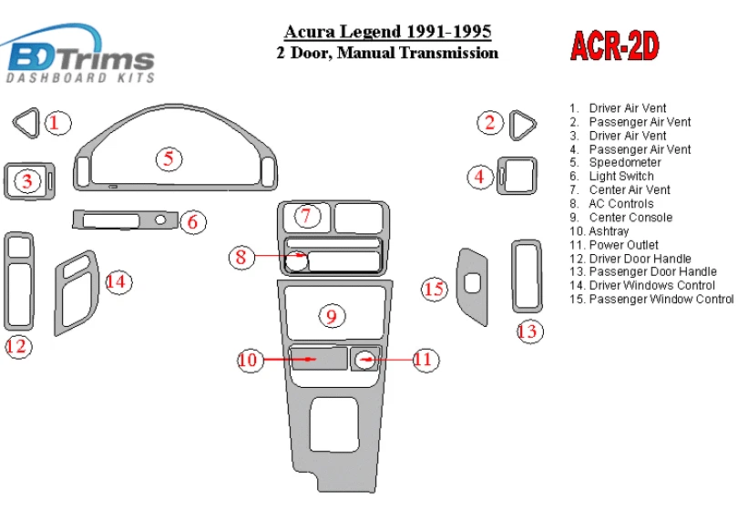 Kit de molduras de tablero BDTrims para modelo Acura Legend 1991-1995 (2 puertas) Foto 3 de 4