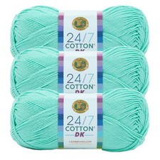  3 Pack Lion Brand Yarn 769-171S 24/7 Cotton DK Yarn, Fresh Mint