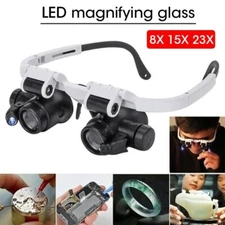 Head-mounted Magnifier LED Jewelry Watch Repair Magnifying Glass 8X 15X 23X Zoom