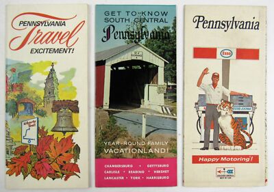 Vintage Pennsylvania Map Esso Humble Gas Travel Paper Lot 1945 - 1969 