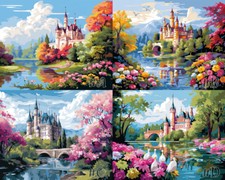 Beautiful Flowers and Castle in the Forest - Printed Needlepoint Canvas