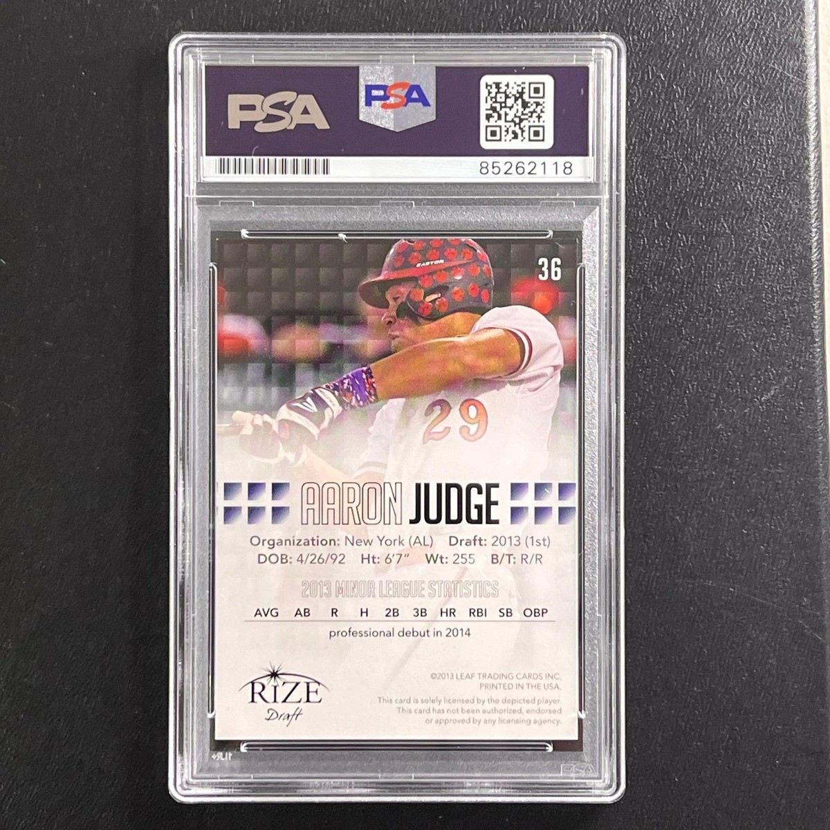 2013 Leaf Rize Draft #36 AARON JUDGE Signed Card PSA Slabbed