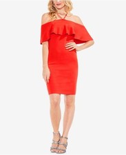 New $350 Vince Camuto Women'S Red Flounce Halter Sheath Dress Size S