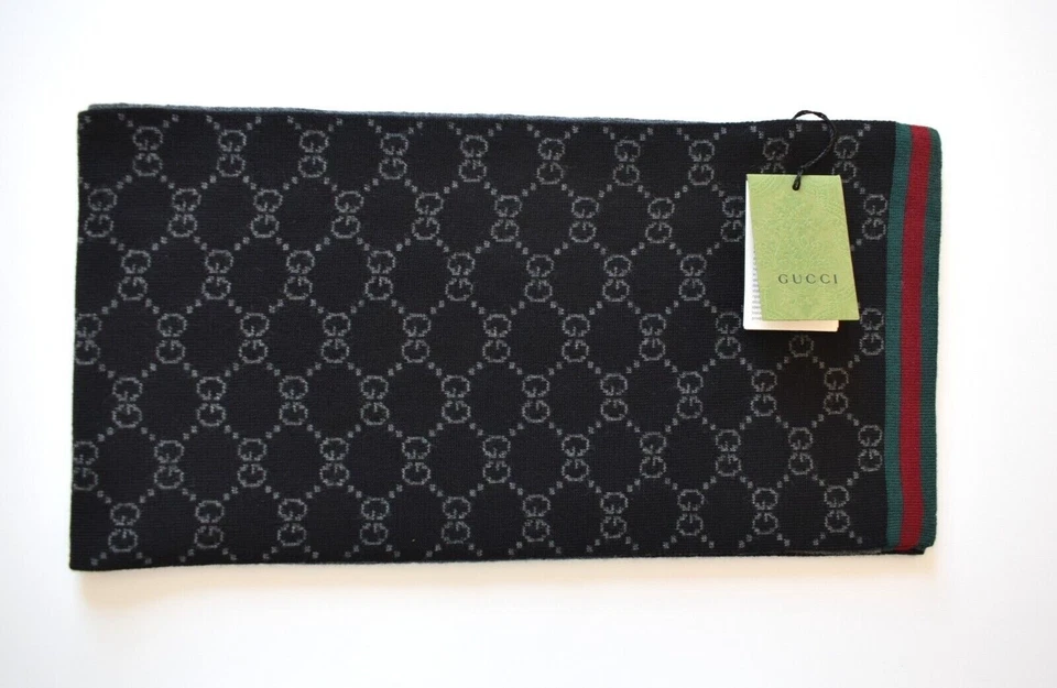 GUCCI sciarpa da uomo 23x180 Nuovo 100% Lana nero 325806 3G206 1062 - Imagen 3 de 4