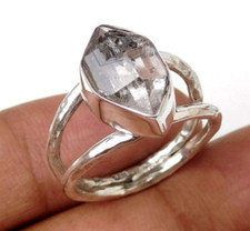 Herkimer Ring Raw Gemstone Quartz 925 Sterling Silver Women Jewelry All Size MO