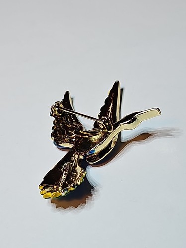 VTG Gerry's Enamel Bird Brooch Pin Goldtone Enamel Blue Green Yellow Signed - Picture 6 of 9