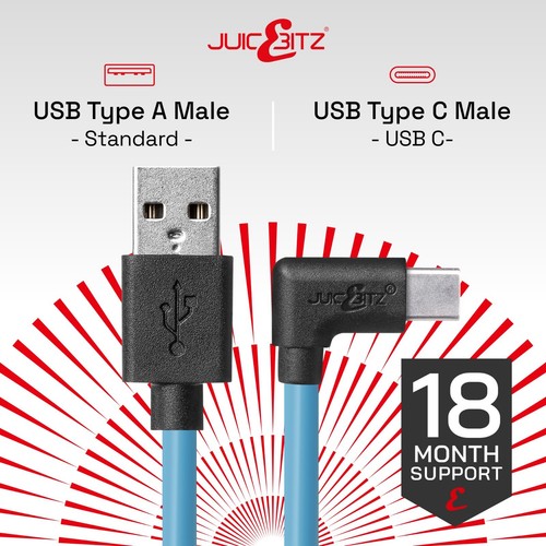 JuicEBitz® HEAVY DUTY 20AWG Typ C USB Prosty kąt SZYBKIE ładowanie danych Przewód - Zdjęcie 36 z 89