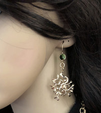 Classic , trendy Gold plated brass with green glass earring, made in USA