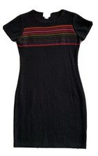 DAVID WARREN Red Black Fine Knit WOOL Blend Short Sweater Dress S Small