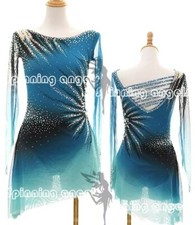 Figure Skating Dress Women's Girls' Ice Skating Dress blue dyeing handmade
