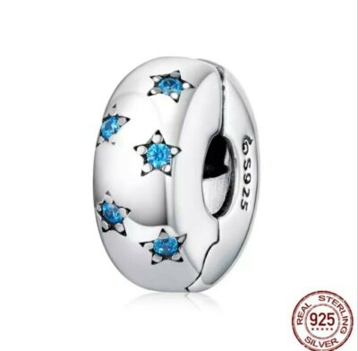   Clip Stopper Charm Blauer Stern Echt 925 Sterling Silber Charm 