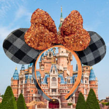 Disney Parks Orange Bow Sequin Ears Minnie Mouse Ears Mickey Sequins Headband