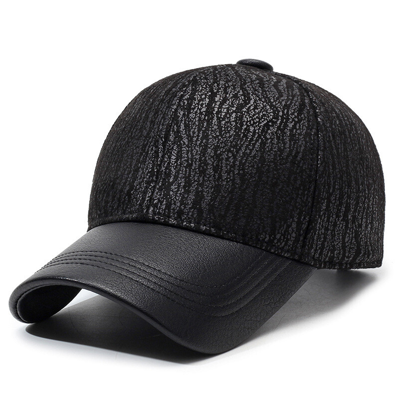 Men Casual Faux Leather Baseball Cap Adjustable Outdoor Sun