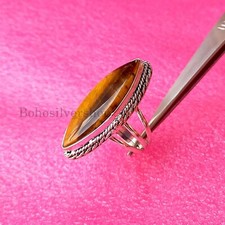 Tiger's Eye Stone Handmade Delicate Women 925 Sterling Silver Rings Jewelry 291