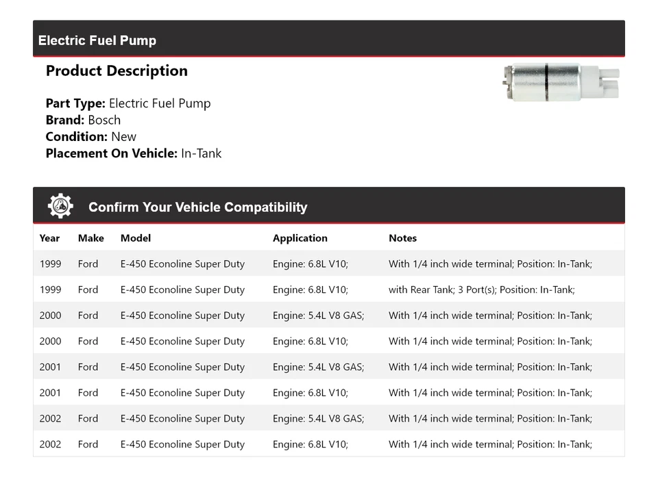 Bomba de combustível elétrica no tanque Ford E-450 Econoline Super Duty Bosch 1999-2002 - Imagem 2 de 4
