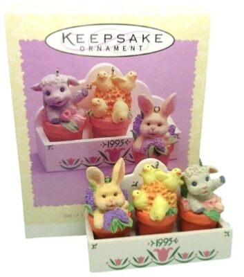 Hallmark 1995 Flowerpot Friends 4pc Windowbox Easter Keepsake Ornament NIB