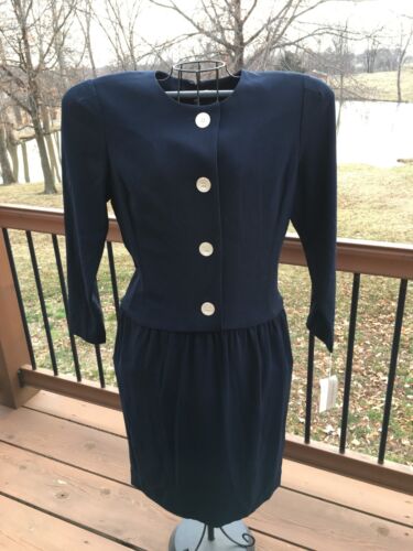 Vintage 1990s Liz Claiborne Women's Navy Blue Dres