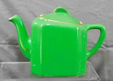 Vintage Hall USA  Art Deco Emerald Green w/Gold 22k Octagon Tea pot #502