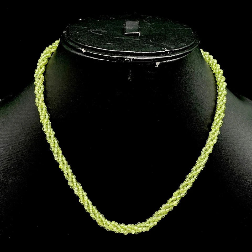 18" Natural Peridot Twisted Necklace Sparkling Green Beads 925 Silver Clasp - Image 2 of 4