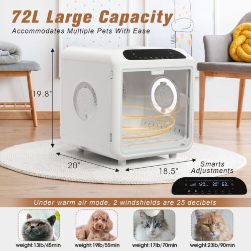 Smart Electric Pet Dryer Box, Ultra Quiet Hair Dryer for Cat Puppy, White - Picture 2 of 18