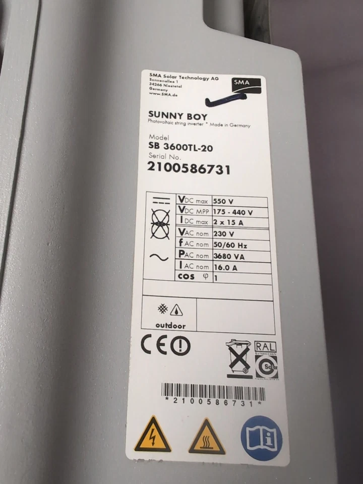 Inversor solar fotovoltaico SMA Sunny Boy SB3600 TL-20 3,6 KW como SB4000TL doble MPPT Foto 4 de 4