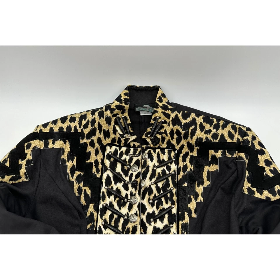 Chaqueta Western Rodeo Plateada Mesa Adornada Guepardo Animal Estampado Cuentas Pequeña Foto 2 de 4