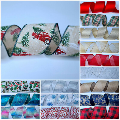 Weihnachtsband Drahtkante Baumschmuck Geschenkpapier Geschenke Handwerk Glitzer UK 