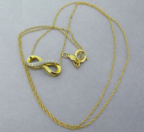 Real Diamonds Infinity Pendant 10k Yellow Gold Necklace 18 inch - Picture 4 of 6