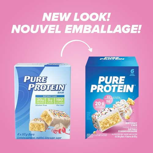 Pure Protein Nutritious Gluten Free Protein Bar Birthday Cake 6 BARS FRESH - 第 3/4 張圖片