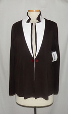 Misook Blazer Jacket 1-Hook Front Brown Knit w/Ivory Trim Button Accents L NWT