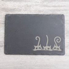 Mini Cheese / Charcuterie Slate Board with Cat Trio 6"x9"