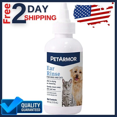 Ear Rinse for Dogs & Cats, 4 oz, Cleans Dirt, Yeast, Wax, and Bacteria from Pet'