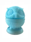 Vintage Fenton Fairy Lamp Blue Satin Glass Owl Candle Holder Minor Flea Bite