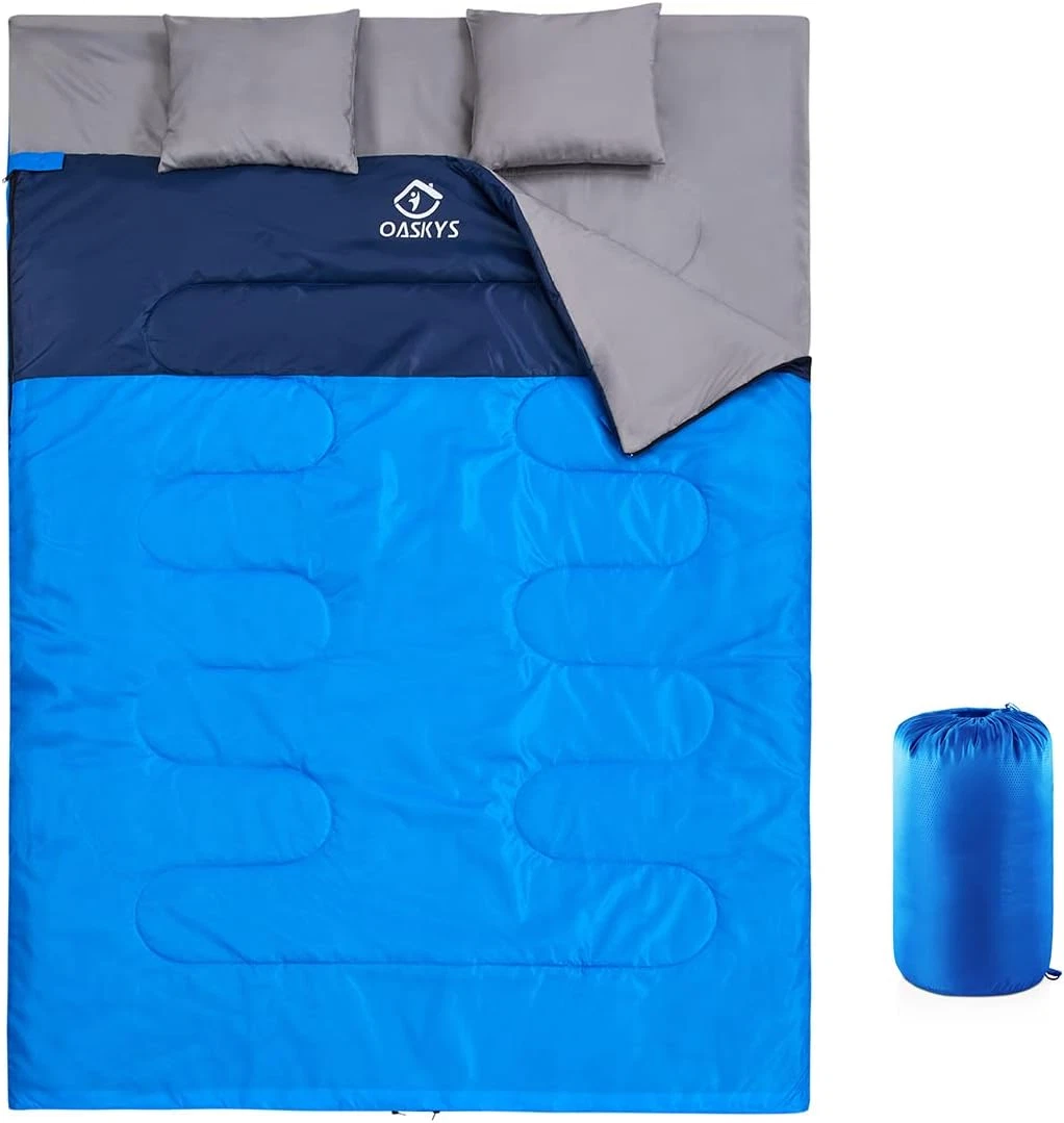 Double Sleeping Bag for Adults with 2 Pillows - Queen Size XL Waterproof Sleepin